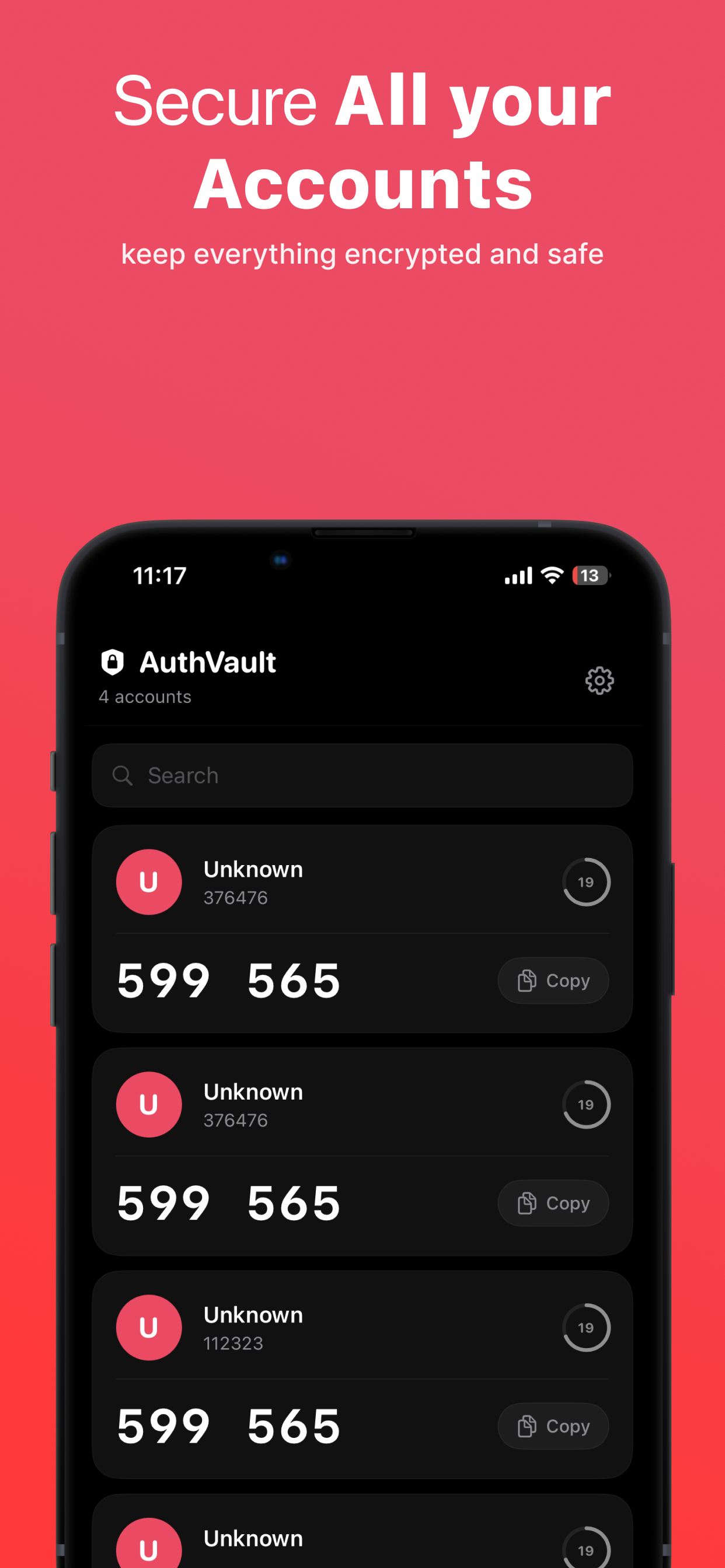 2FA AuthVault screen