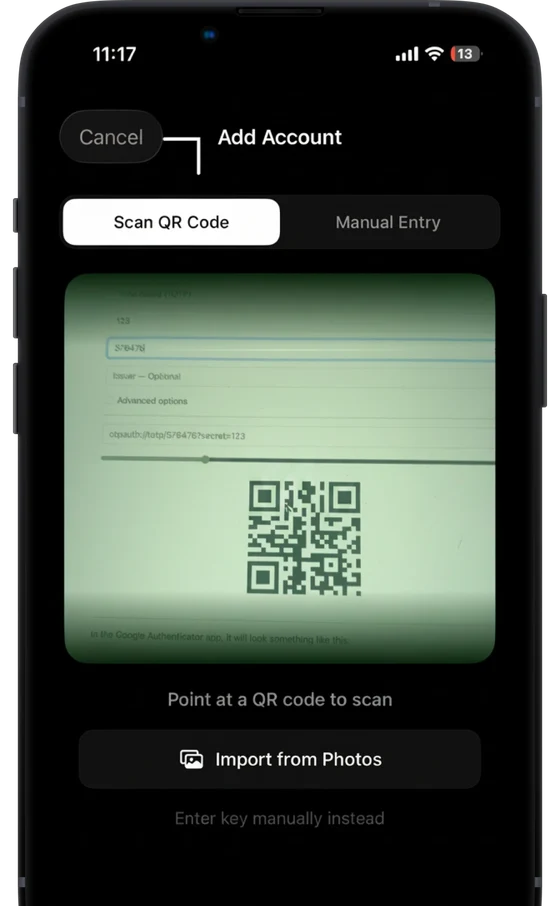 2FA AuthVault screen