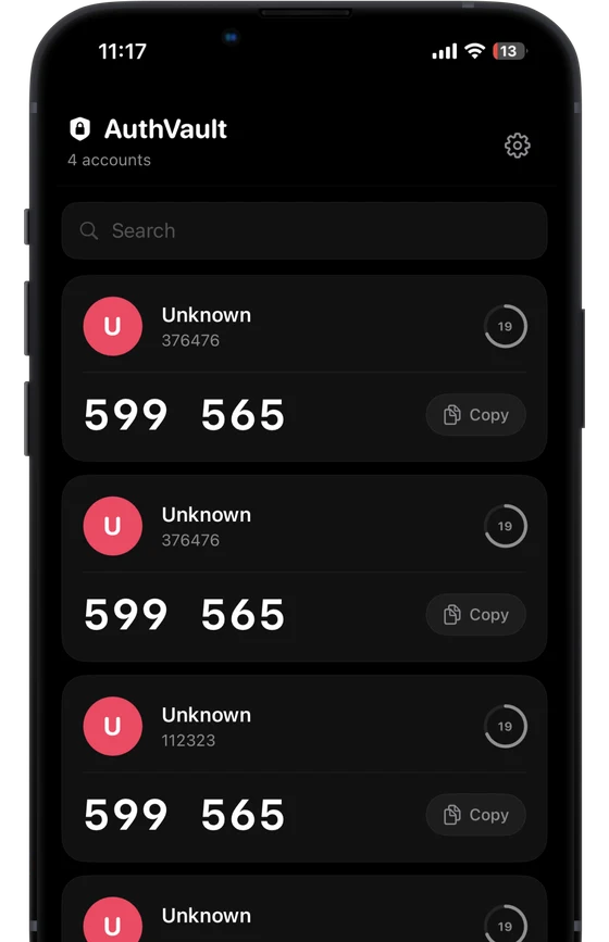 2FA AuthVault screen