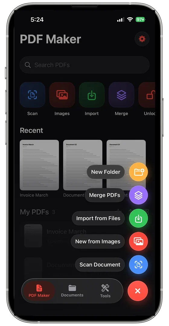 PDF Maker & Enhancer screen