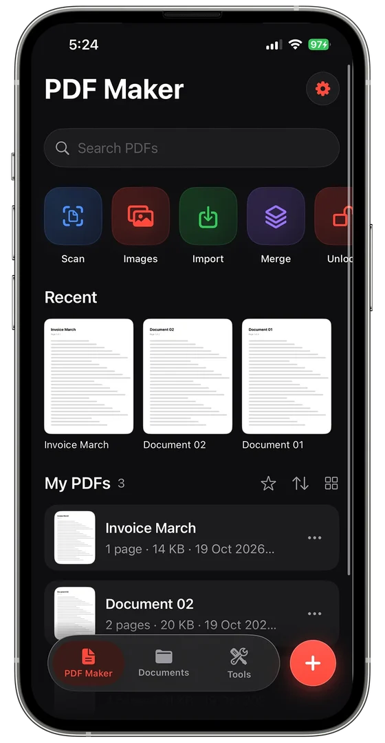PDF Maker & Enhancer screen