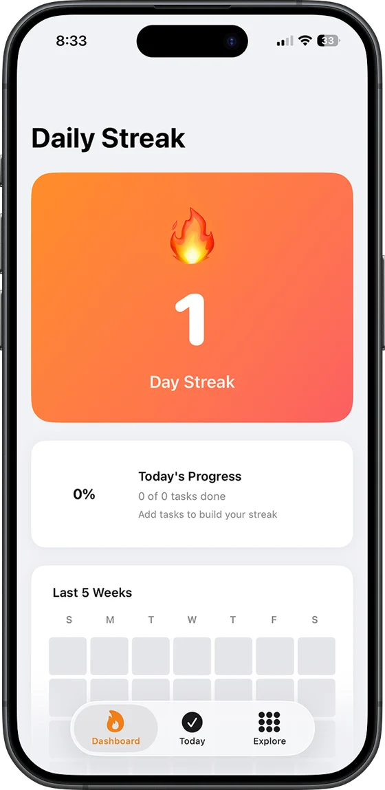 Streak Tasks screen