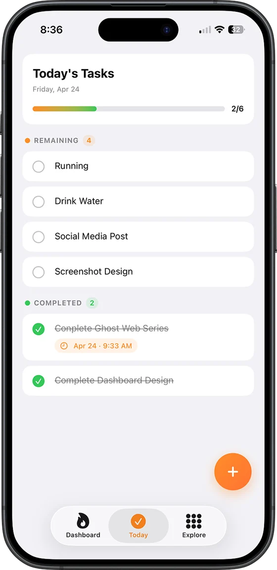 Streak Tasks screen