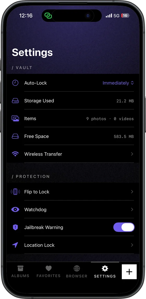 VaultX screen