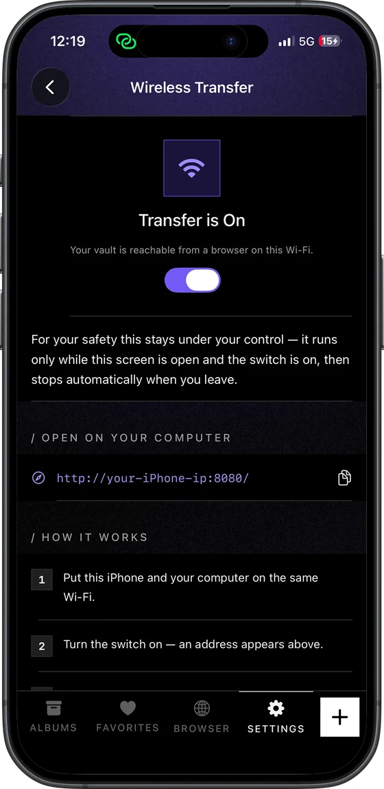 VaultX: Wireless transfer, on your terms